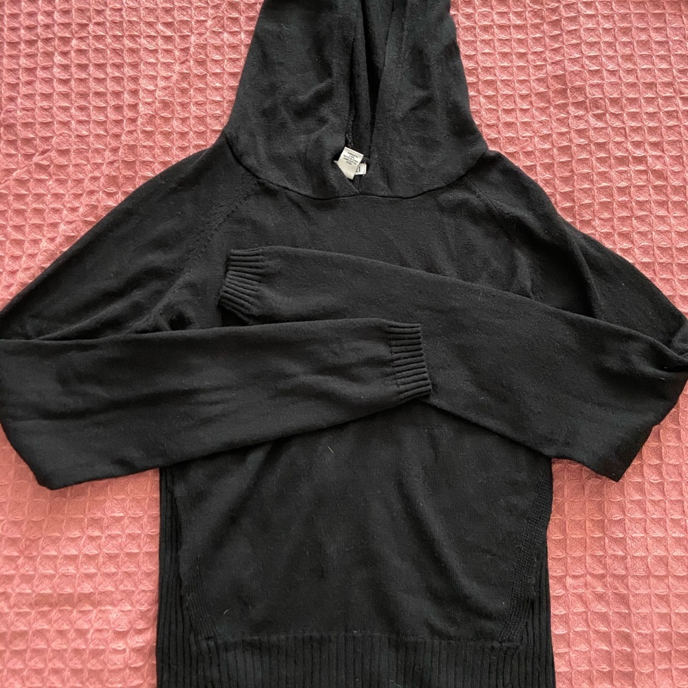 Black Ribbed Detail Hoodie
